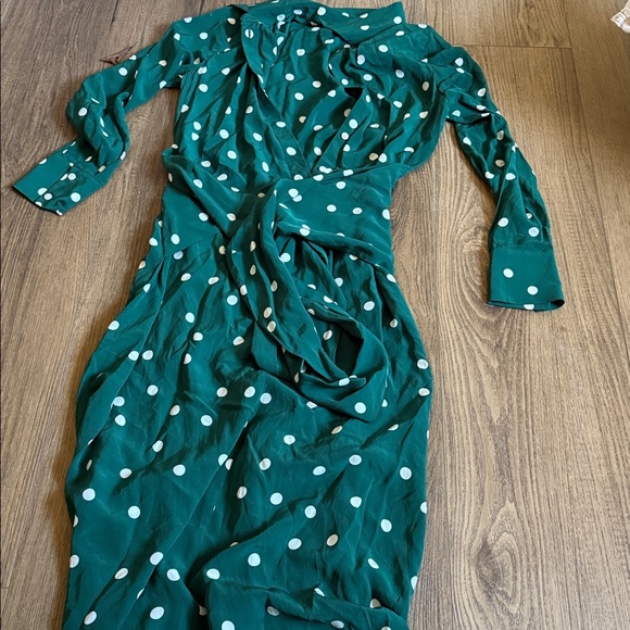 & Other Stories / Green Polka Dot Tie Midi Dress 0 - mordernwear.com